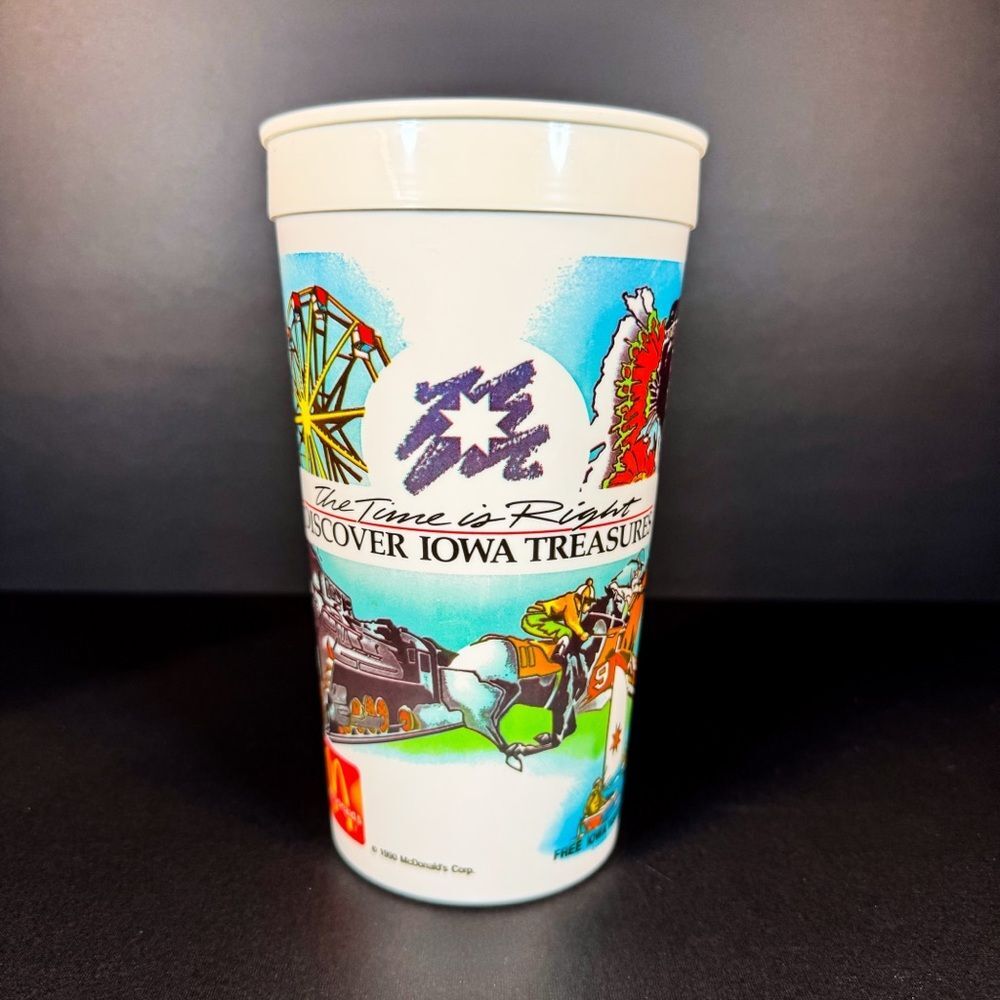 1990 McDonalds Discover Iowa Treasures Promotional Souvenir 32 oz Super Size Cup